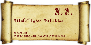 Mihályko Melitta névjegykártya